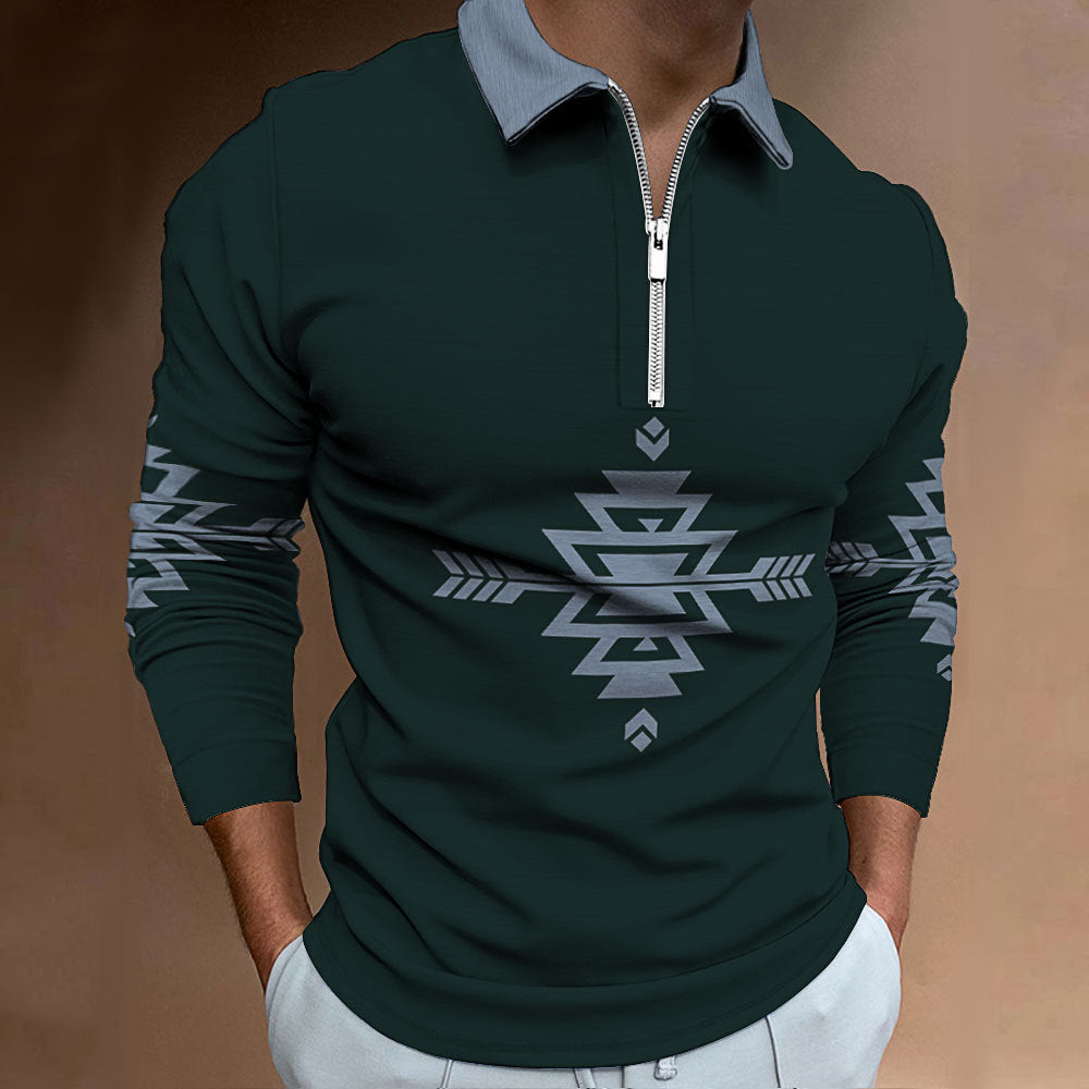 Herren Langarmshirt Ethno Design Reißverschluss Modern