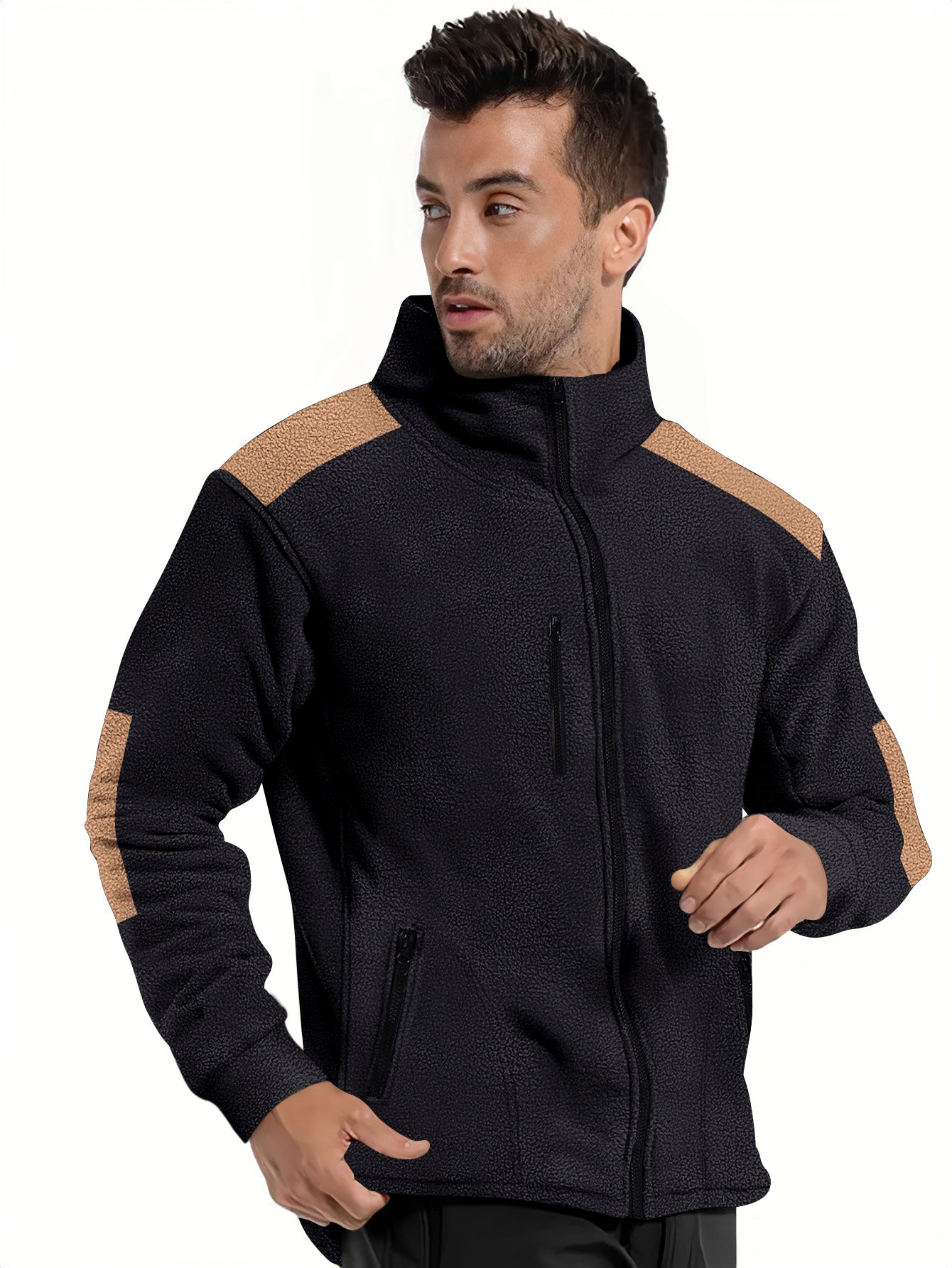 Herren Fleecejacke Reißverschlusstaschen Warm Sportlich