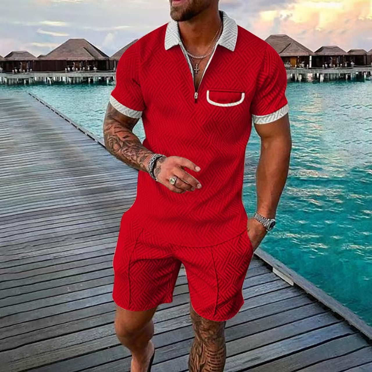 Herren Poloshirt und Shorts Set Sommer Casual