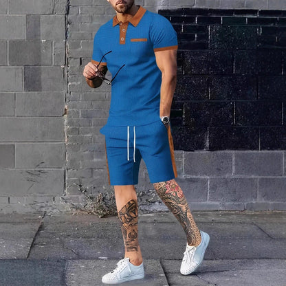 Herren Poloshirt Shorts Set Kontrastdesign Modern Sportlich