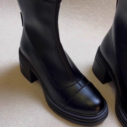 Damen Stiefeletten Elegante Blockabsatz Reißverschluss Schuhe