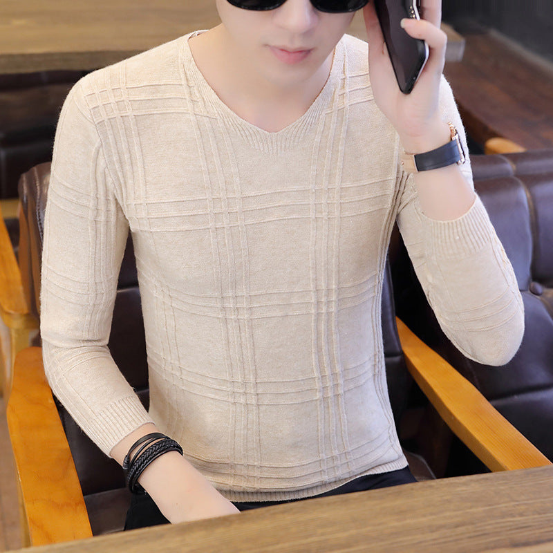 Herren Pullover Langarm Modern Rippmuster V-Ausschnitt