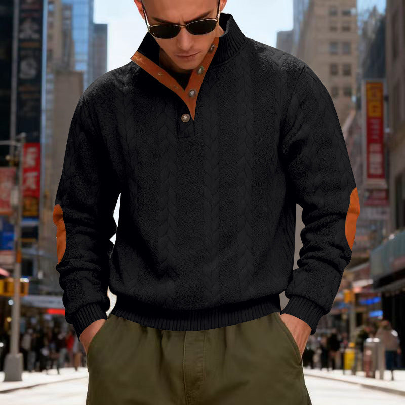 Herren Pullover Strukturstoff Hochkragen Druckknöpfe Modern