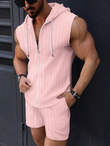 Herren Sportshirt Ärmellos mit Kapuze und Shorts