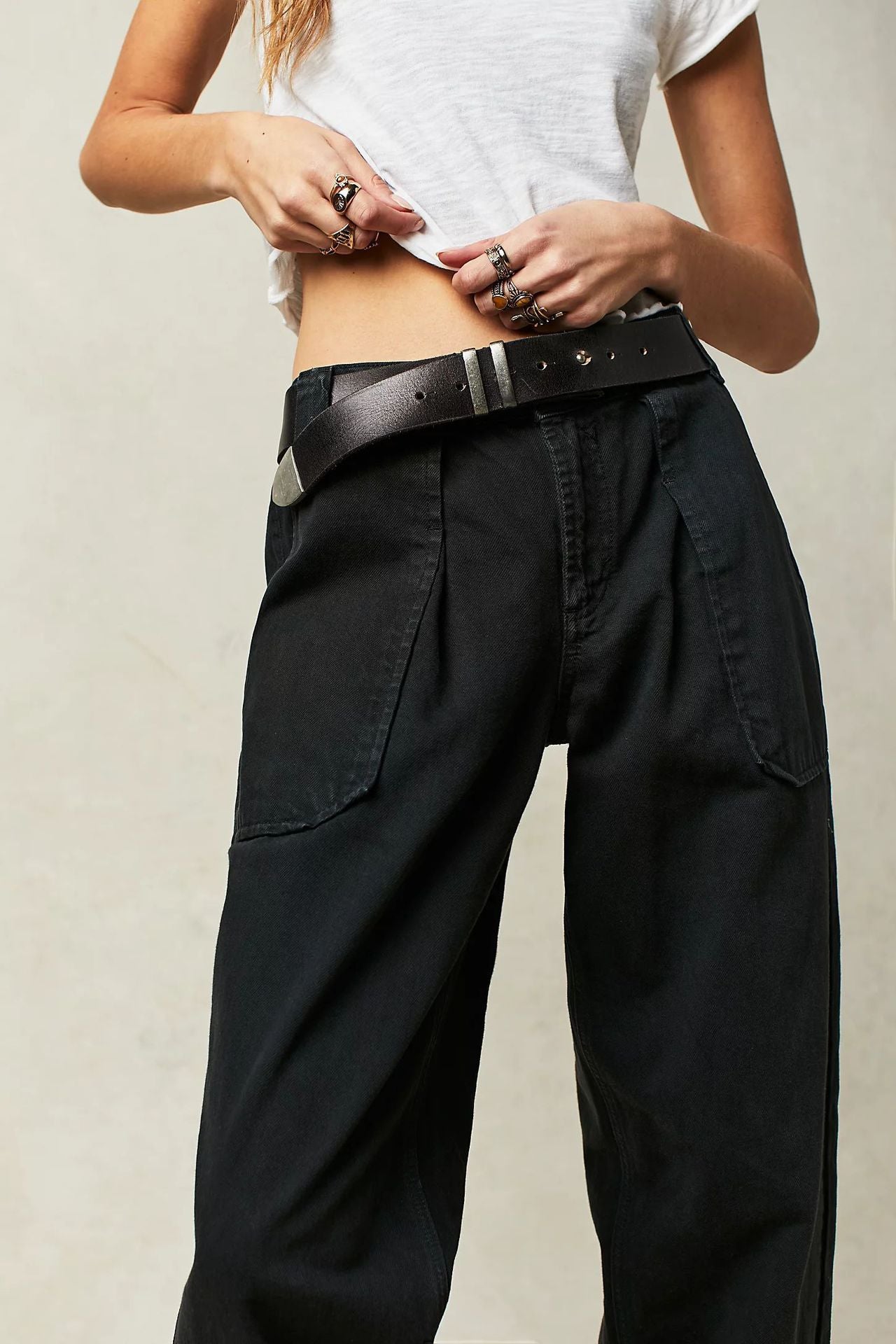 Damen Jeans Weite Bequem mit Gürtel und Taschen