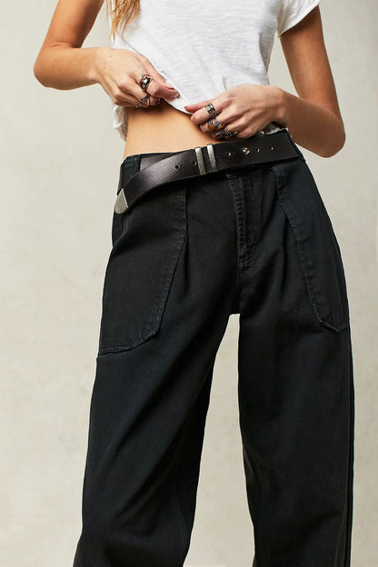 Damen Jeans Weite Bequem mit Gürtel und Taschen