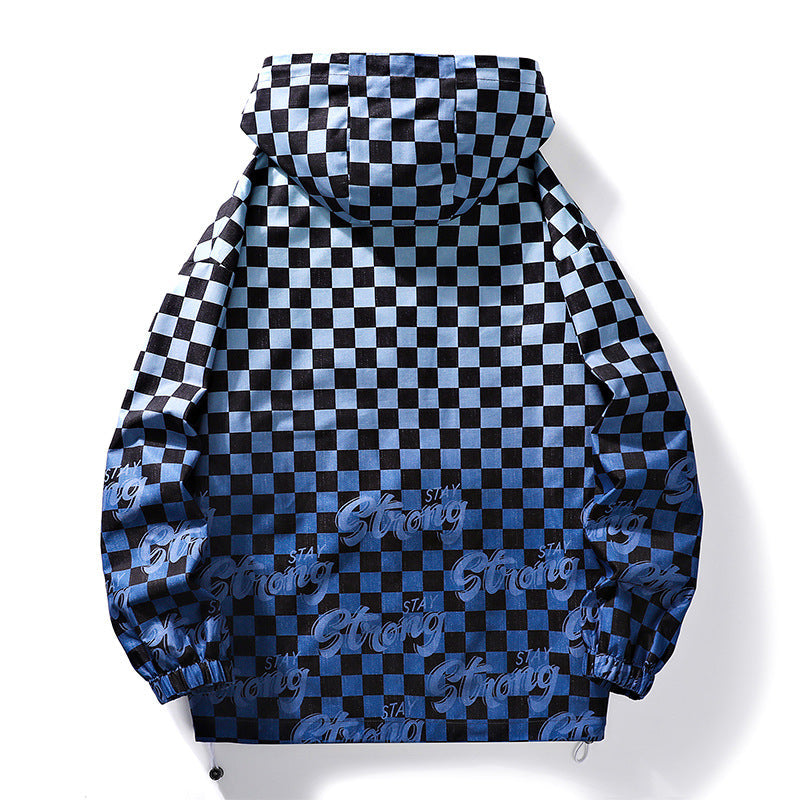 Sportliche Kapuzenjacke Schachmuster Unisex Modern