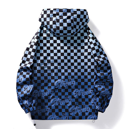 Sportliche Kapuzenjacke Schachmuster Unisex Modern