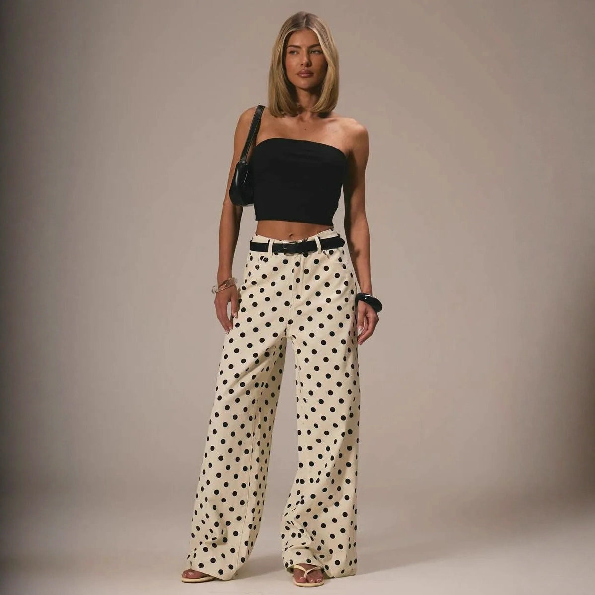 Damen Hose Polka Dot Muster Weite Bein
