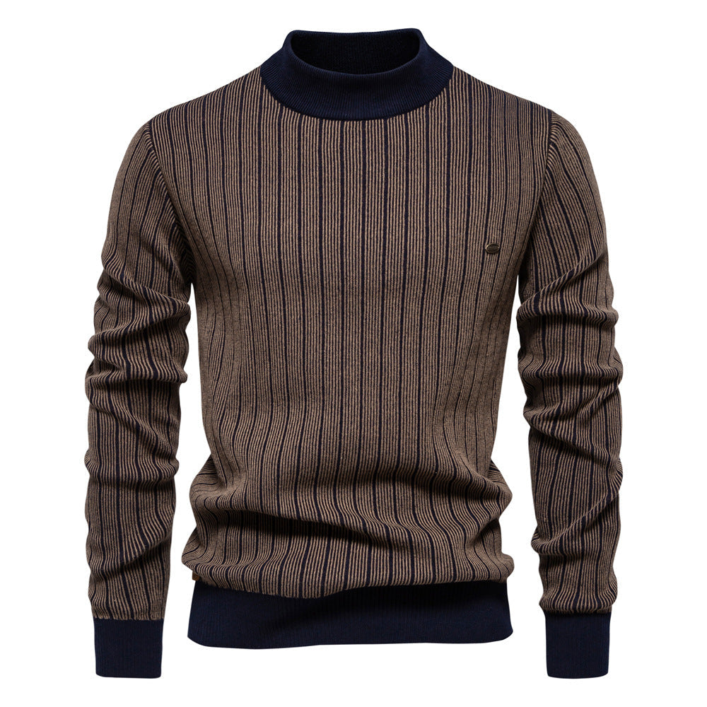 Herren Pullover Rollkragen Streifenmuster Elegante Feinstrick - BerlinGlamour