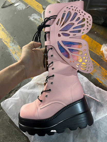 Damen Schnürstiefel Plateau Hoch Modisch