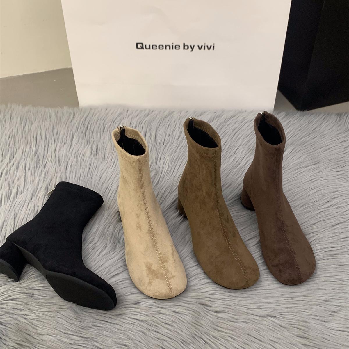 Damen Stiefeletten Blockabsatz Reißverschluss Elegante Schuhe