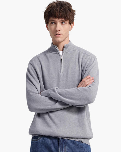 Herrenpullover Merinowolle Warm Stehkragen Halbzipper