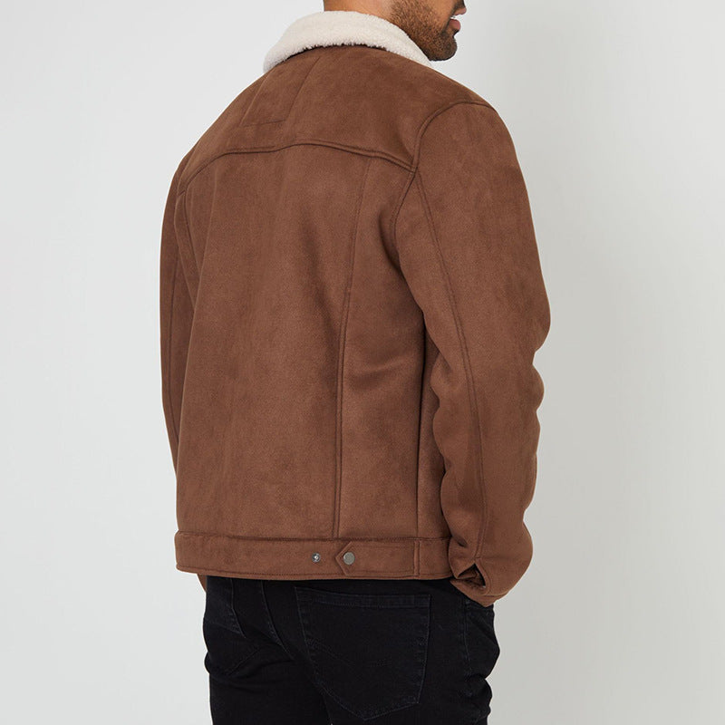 Herren Lederjacke Warm Wildleder Kragen