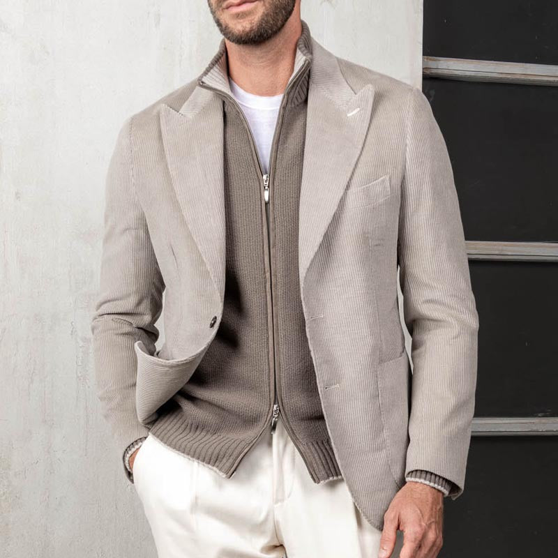 Herren Blazer Cord Elegant Reißverschluss Modern - BerlinGlamour