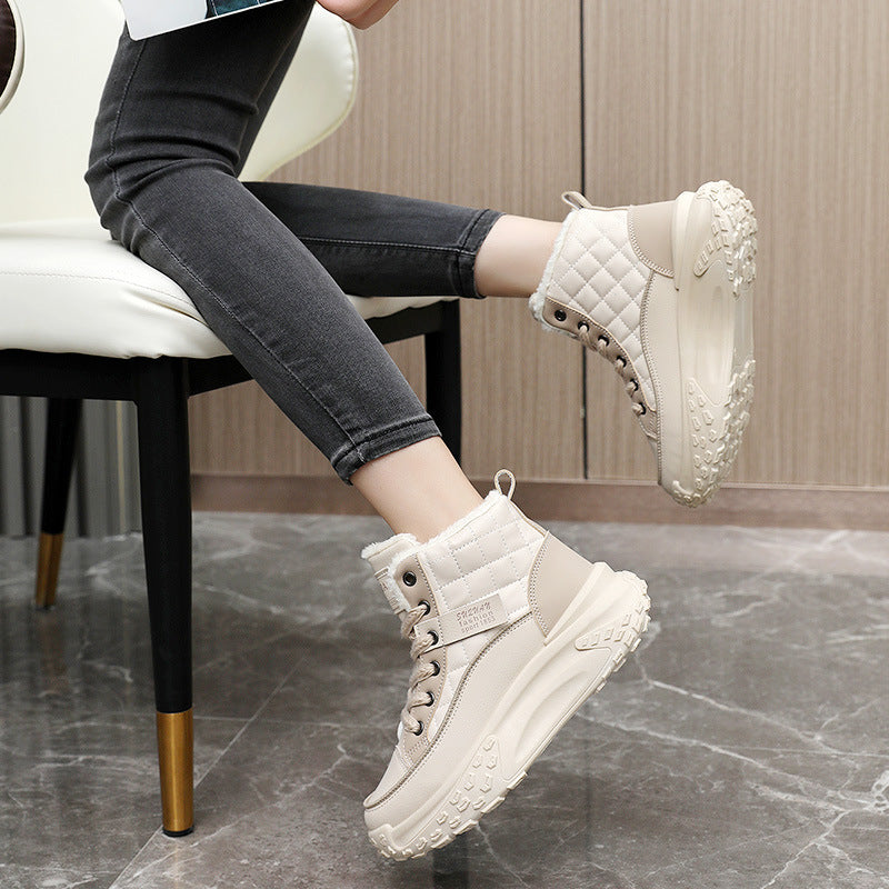 Damen Sneaker Hoch Hohe Sohle Kuschelig Rutschfest