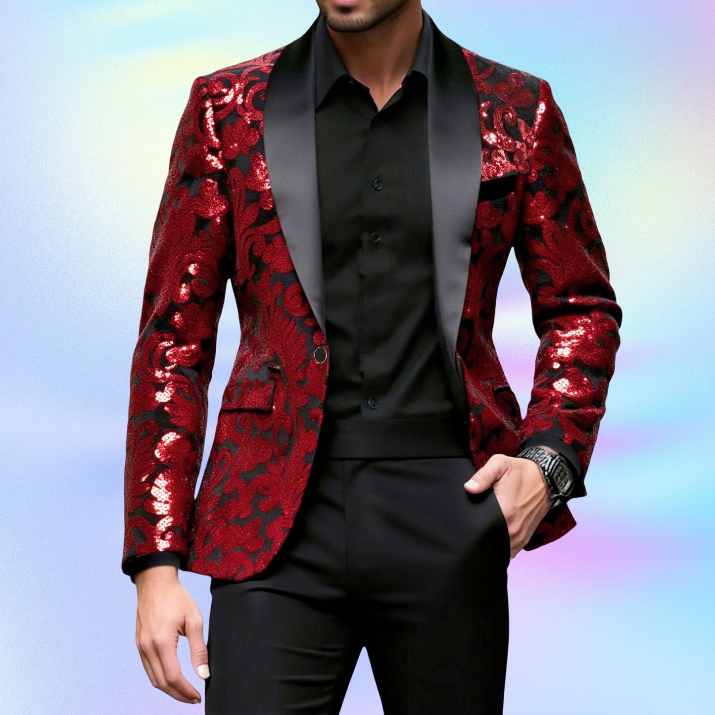 Eleganter Herren Blazer Glitzer Effekt Klassisch Schwarze Gala