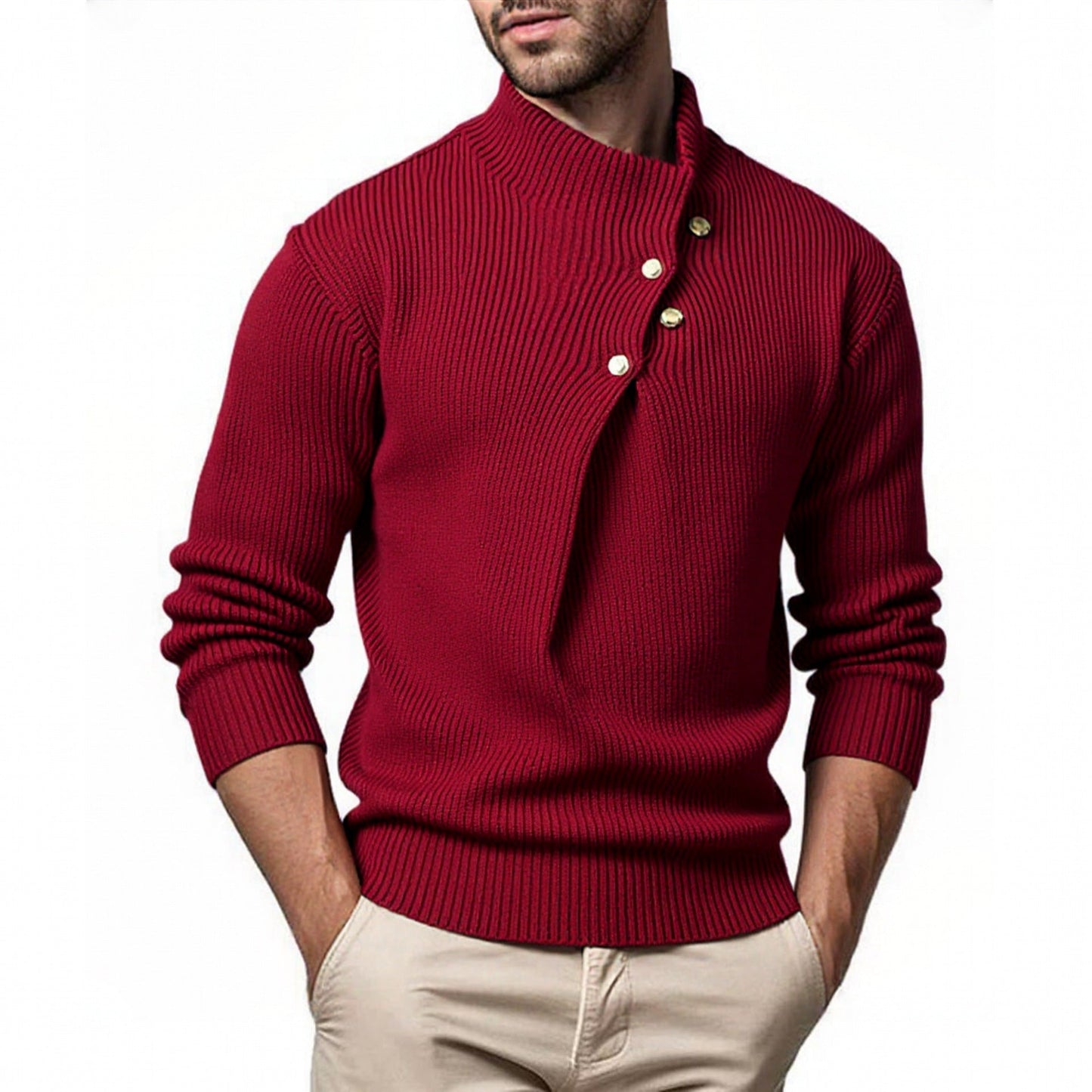 Modischer Herren Strickpullover Stehkragen Asymmetrisch - BerlinGlamour