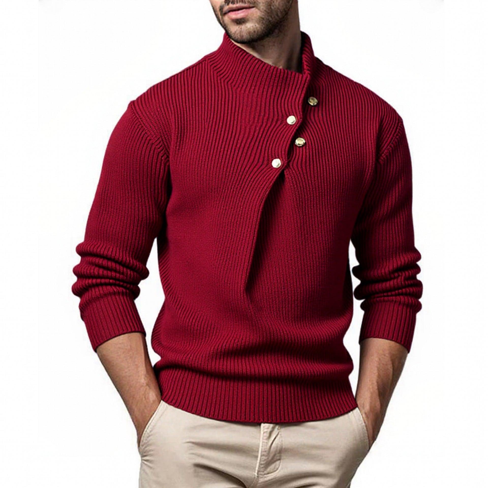 Modischer Herren Strickpullover Stehkragen Asymmetrisch - BerlinGlamour