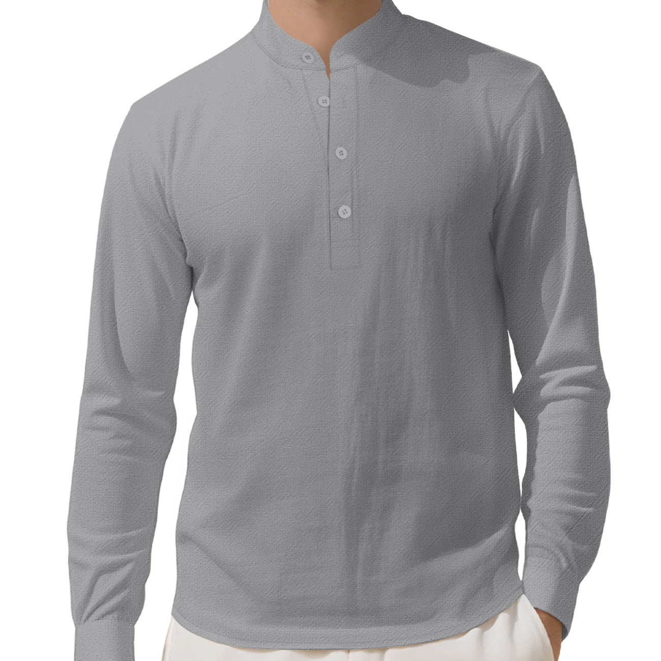 Herren Langarmhemd Elegantes Mit Stehkragen Knöpfe Modern