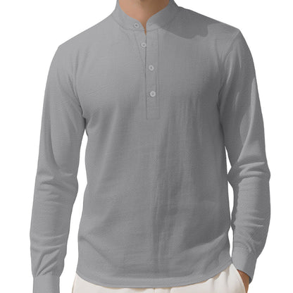 Herren Langarmhemd Elegantes Mit Stehkragen Knöpfe Modern