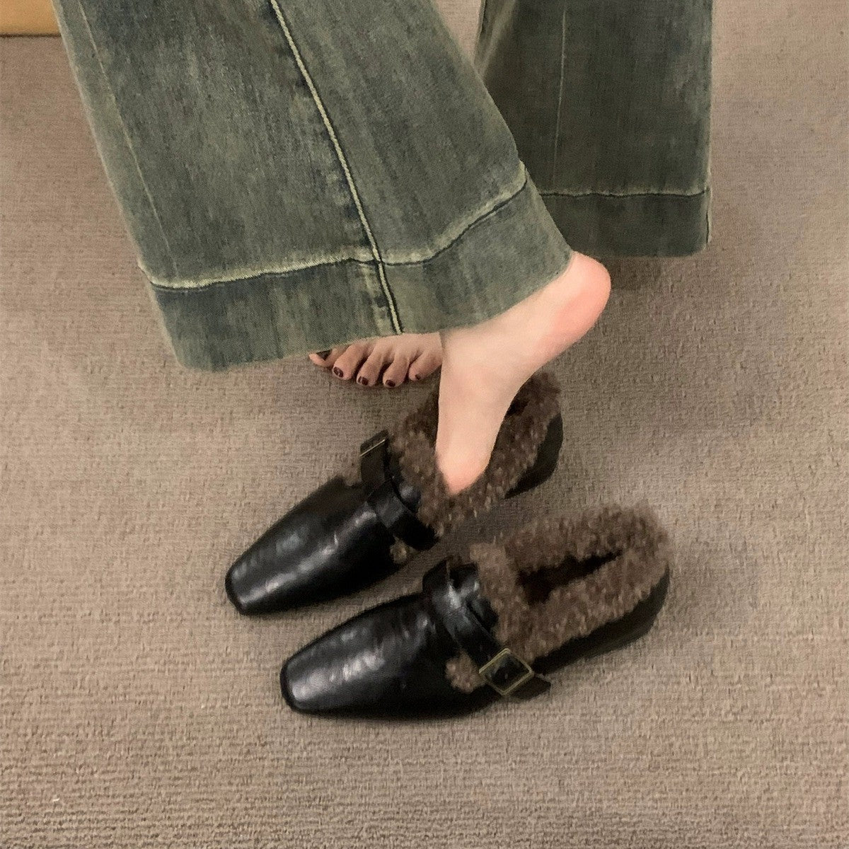 Damen Mokassins Elegante Warmkragen Schnalle - BerlinGlamour