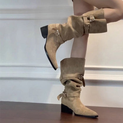 Damen Overknee Stiefel Blockabsatz Verstellbar Modern - BerlinGlamour