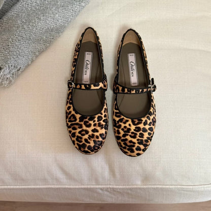 Damen Ballerinas Leopardenmuster Elegant Schnürsenkel