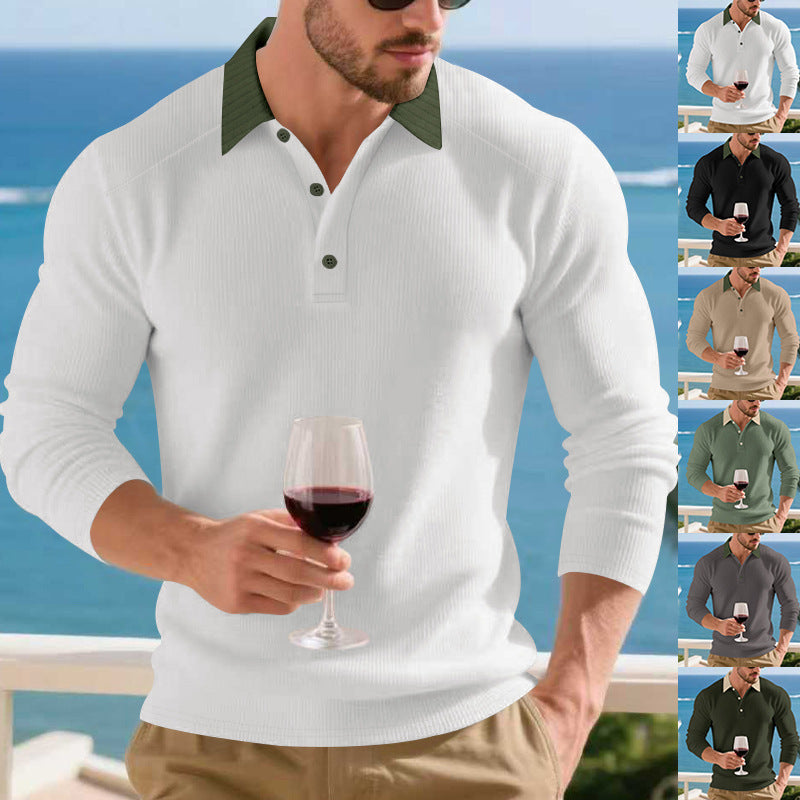 Herren Poloshirt Langarm Elegantes Design Knopfleiste - BerlinGlamour