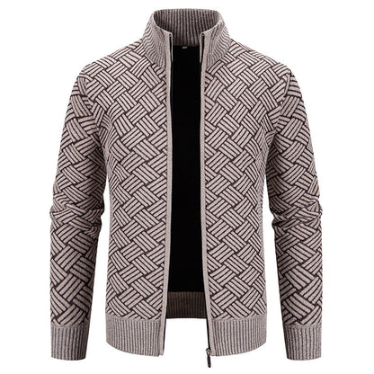 Herren Strickjacke Karomuster Modern Geschnürt - BerlinGlamour