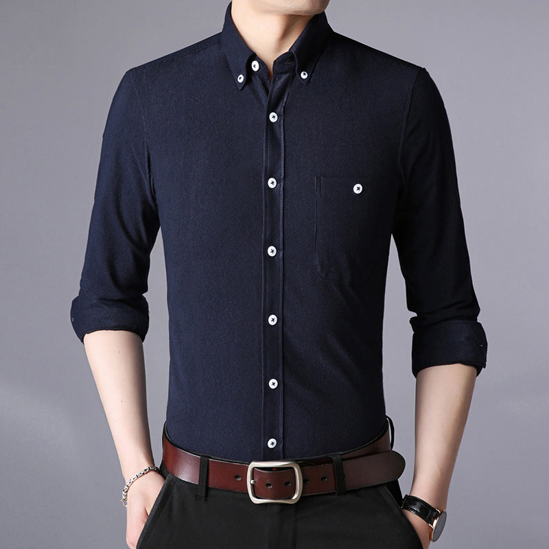 Herren Langarmhemd Klassisch Slim Fit Button Down Kragen
