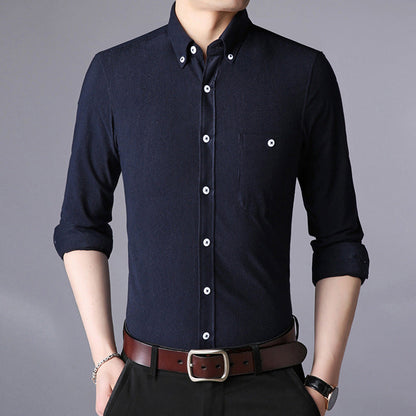 Herren Langarmhemd Klassisch Slim Fit Button Down Kragen