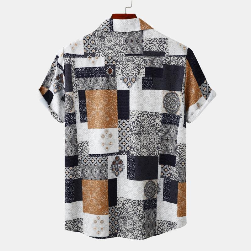 Männer Kurzarmhemd Patchwork Design mit Brusttasche