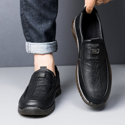 Herren Mokassins Bequem Elastisch Stylisch Schwarze Lederschuhe