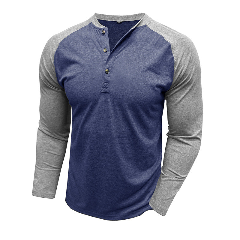 Herren Langarm-Shirt Modern mit Kontrastärmeln und Knöpfen