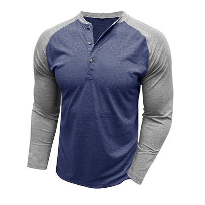 Herren Langarm-Shirt Modern mit Kontrastärmeln und Knöpfen