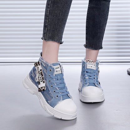 Damen Sneaker High-Top Vintage Denim Optik Stabile Sohle