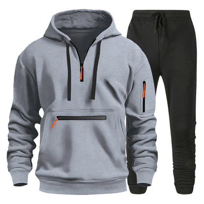 Herren Sport Hoodie Jogginghose Set Grau Sportlich
