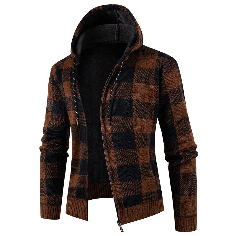 Herren Kapuzenjacke Kariert Warm Bequem