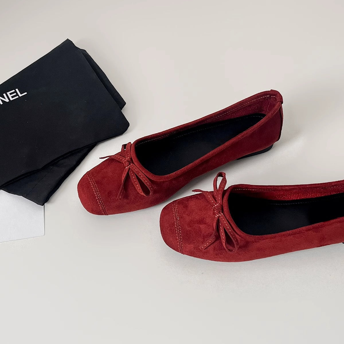 Damen Ballerinas Weich Wildleder Schleife Modisch
