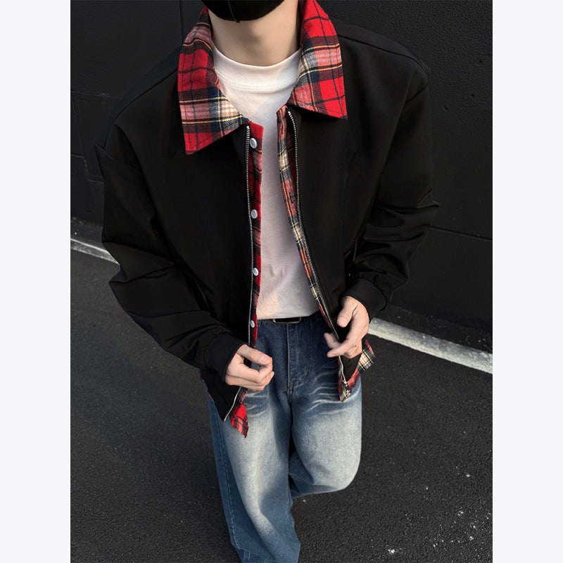 Herren Bomberjacke Stehkragen Kariert Modern