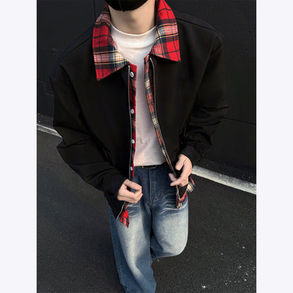 Herren Bomberjacke Stehkragen Kariert Modern