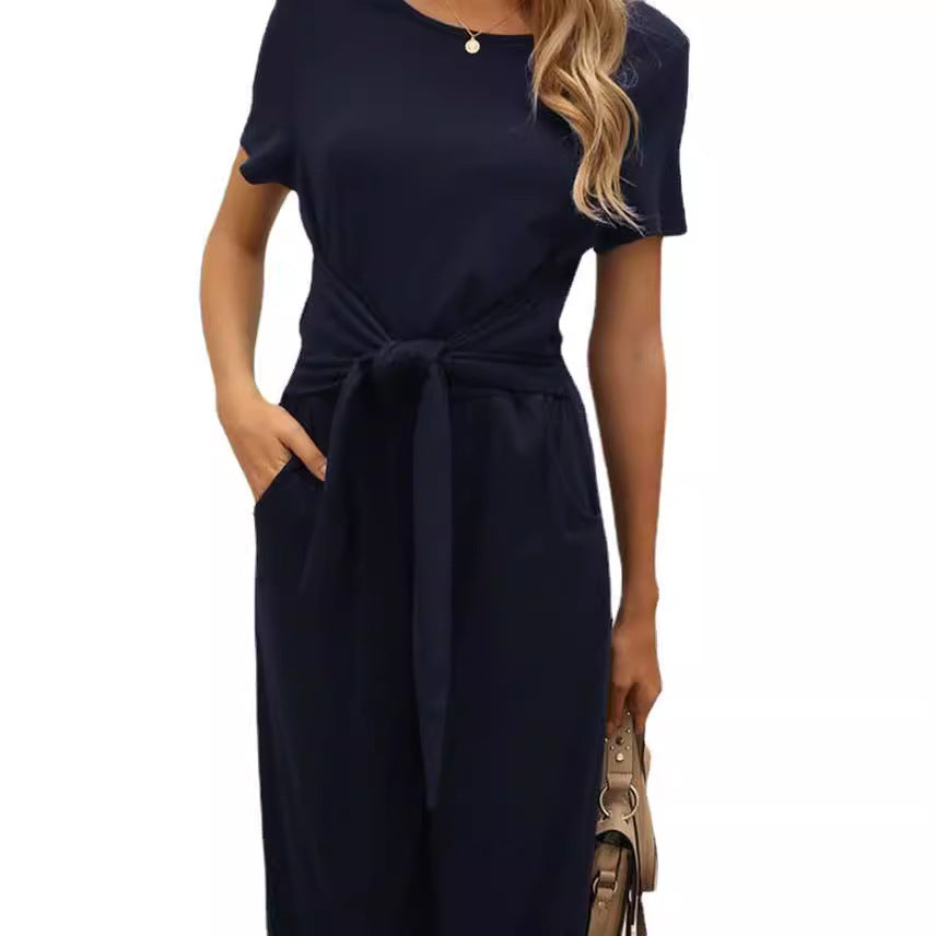 Damen Jumpsuit Weites Bein Mit Gürtel Elegant