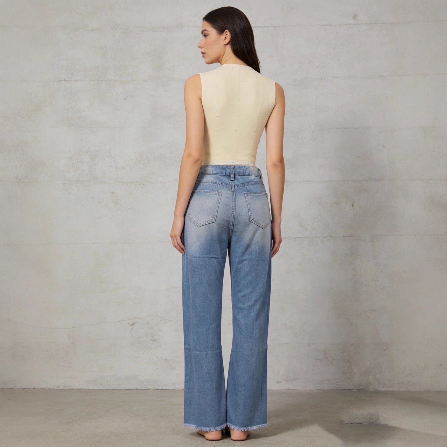 Damen High-Waist Jeans Ripped Distressed