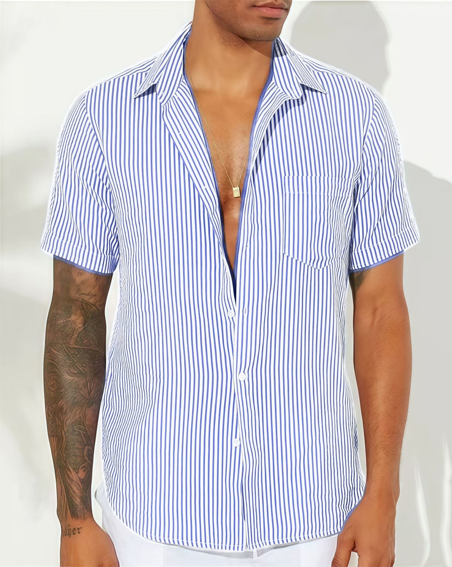 Herren Hemd Kurzarm Streifen Button Down Sommer