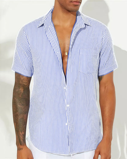 Herren Hemd Kurzarm Streifen Button Down Sommer