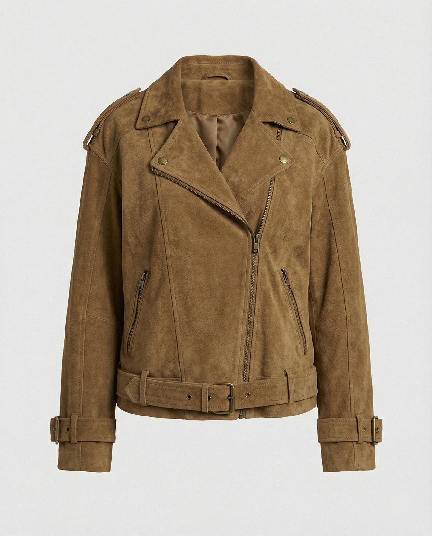 Weite Damen Bikerjacke Velours mit Taillengürtel Schwarz