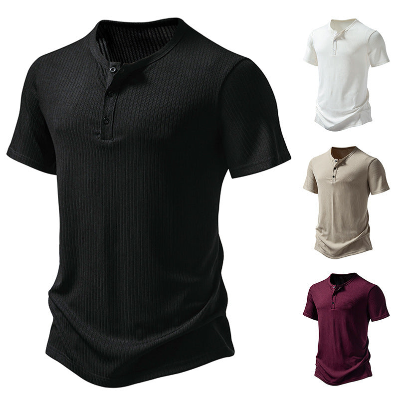 Herren Kurzarm-Shirt Modern mit Knöpfen und Struktur-Oberfläche