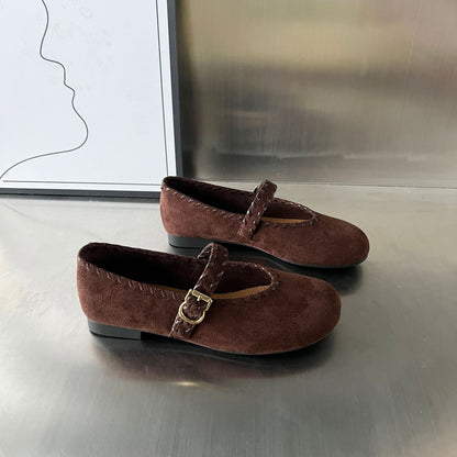 Damen Ballerinas Elegante Velourschuhe mit Riemen