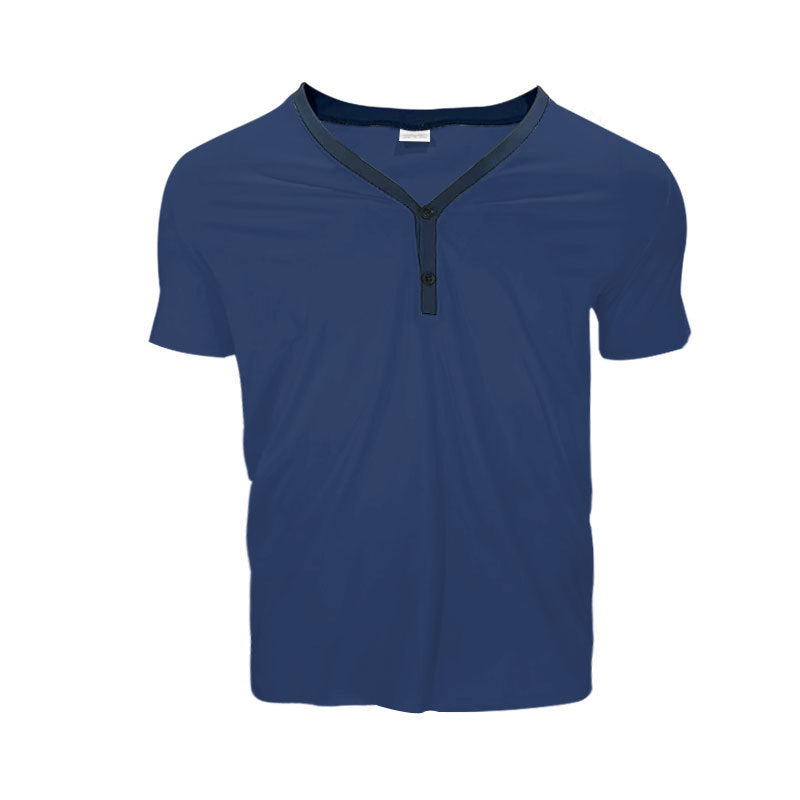 Herren Kurzarmshirt Modern V-Ausschnitt Knopfleiste
